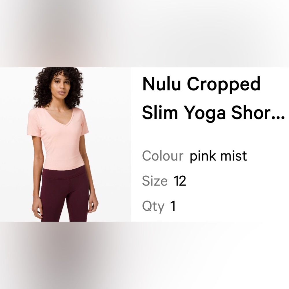 NWOT~Lululemon Athletica~Nulu Light Pink Cropped Yoga Short Sleeve Top